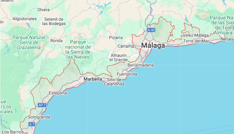 Mapa de la Costa del Sol: zona de trabajo desde Sabinillas hasta Elviria